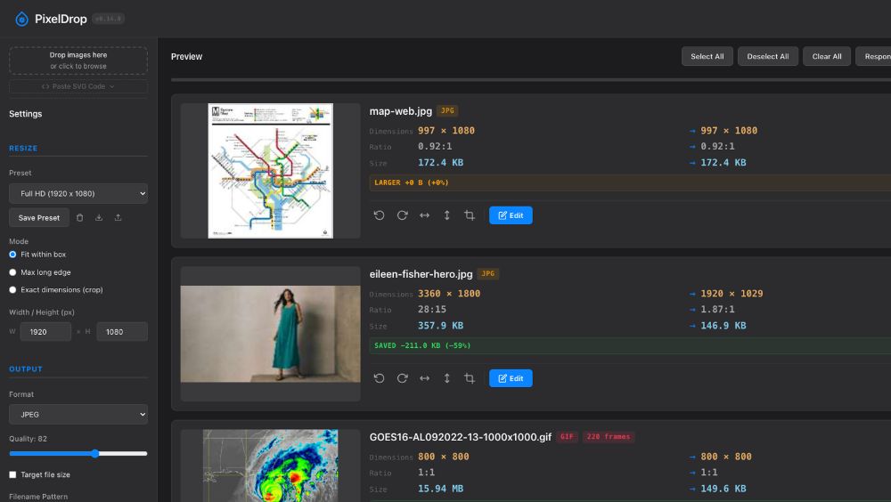 Pixel Drop — privacy-first image resizer screenshot